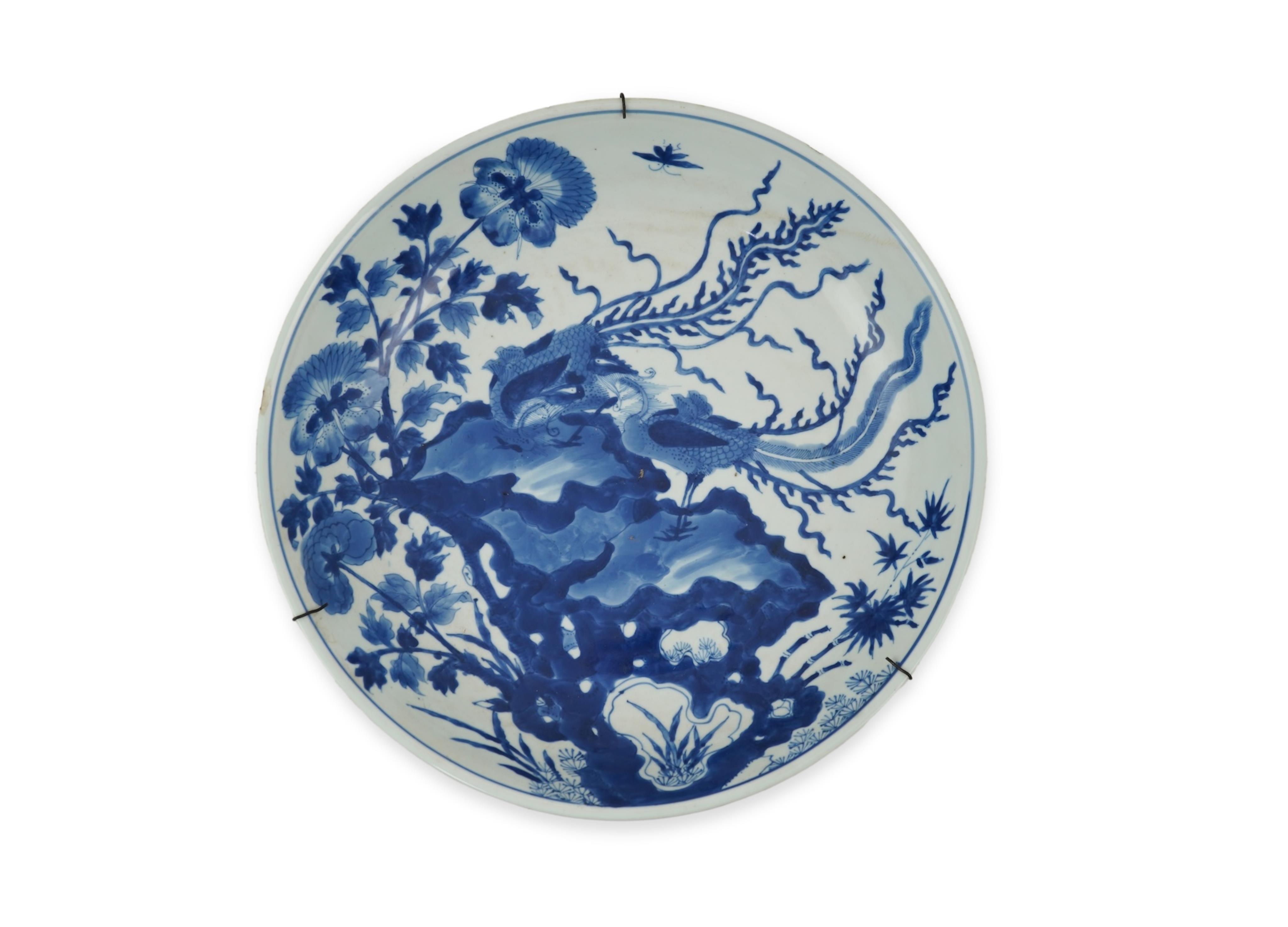 A Chinese blue and white ‘double phoenix’ dish, Kangxi period